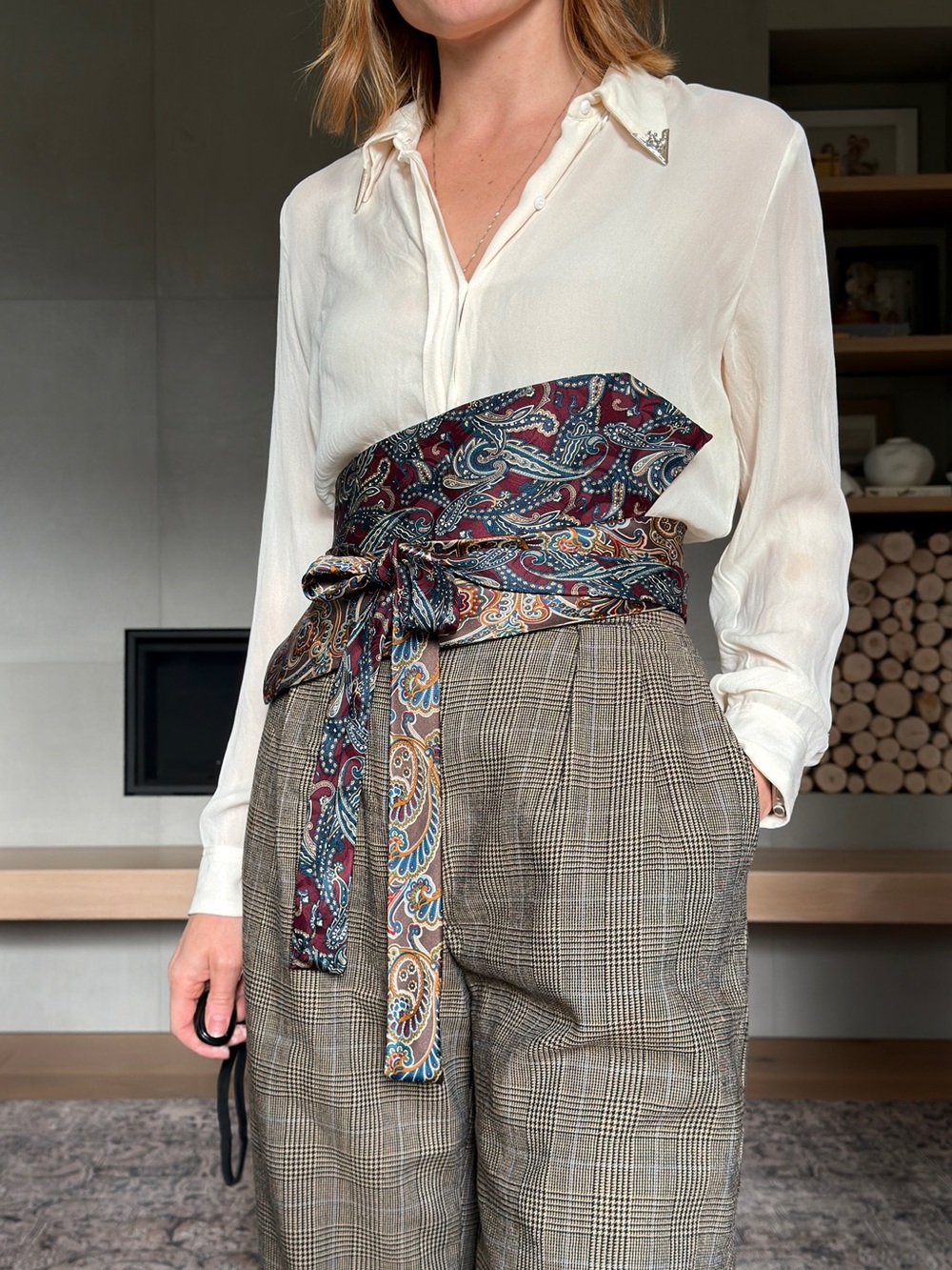 100% silk Upcycled obi belt in burgundy and browns xs small medium